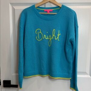 Lilly Pulitzer Turquoise Sweater with Lime 'Bright' Script